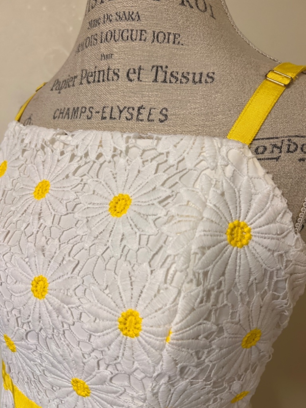 Boston Proper Daisy Lace Maxi Sleeveless Dress White/Yellow size S 12 - cute! - Picture 4 of 12